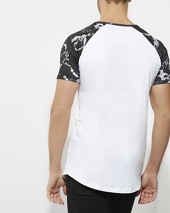 White marble raglan sleeve muscle fit T-shirt
