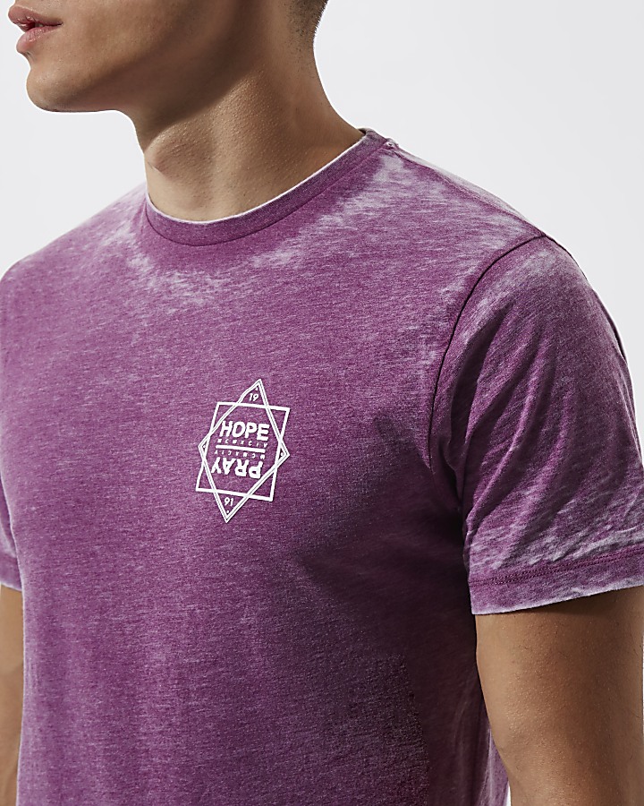 Purple burnout ‘hope' print slim fit T-shirt