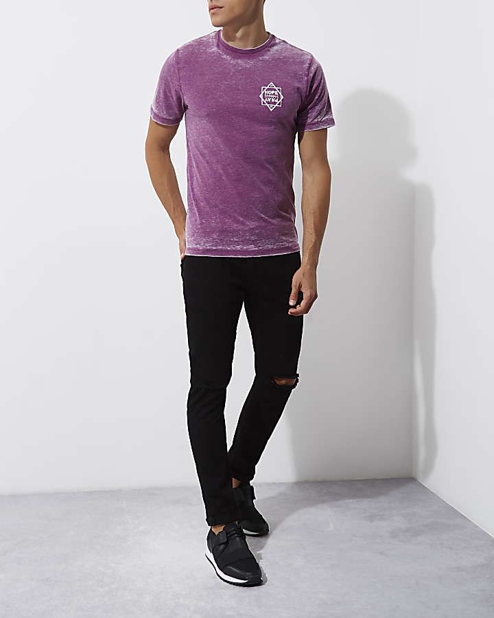Purple burnout ‘hope' print slim fit T-shirt