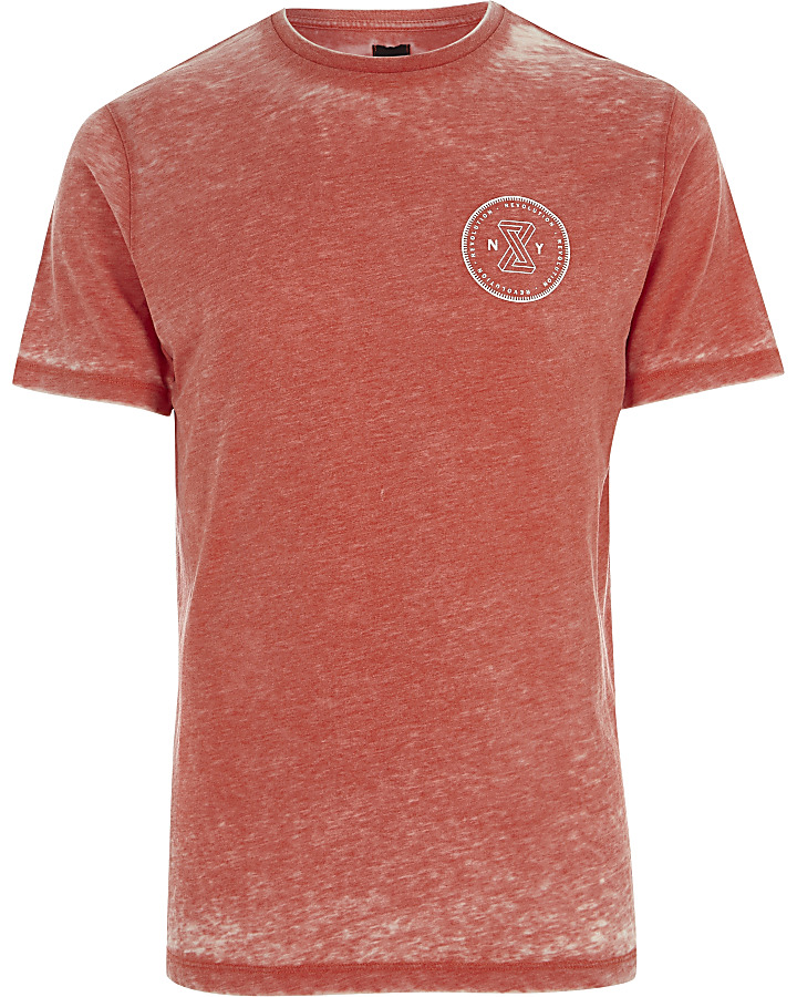 Red burnout ‘revolution’ slim fit T-shirt