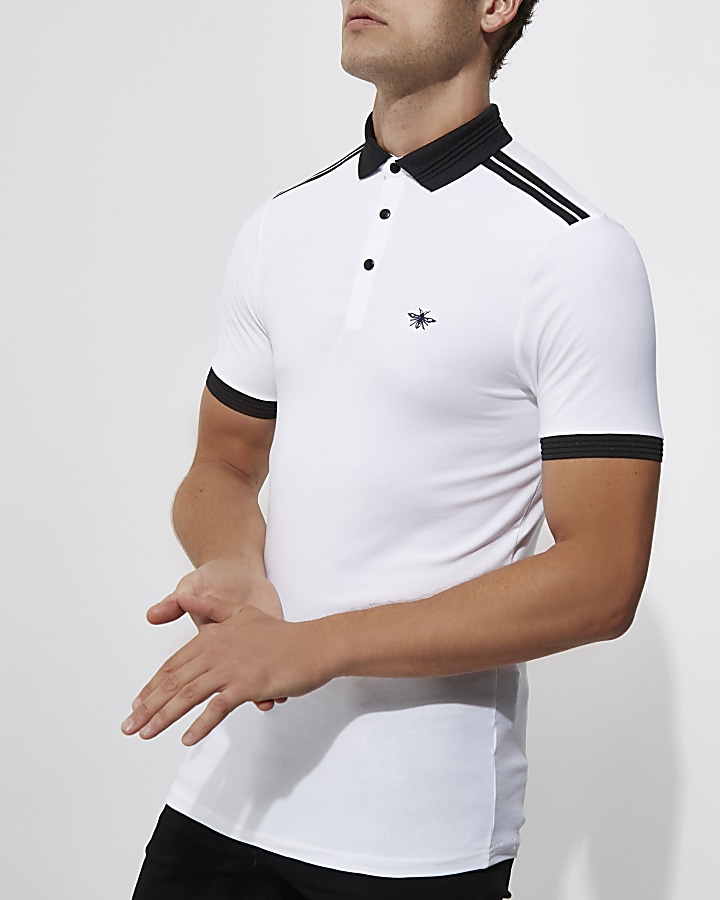 White short sleeve muscle fit polo shirt