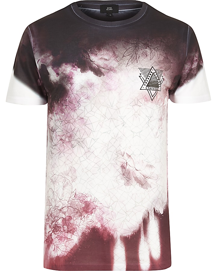 White and red floral smudge print T-shirt