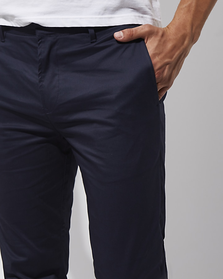 Navy slim fit ankle grazer chino trousers
