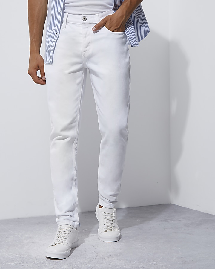 White slim fit tapered jeans
