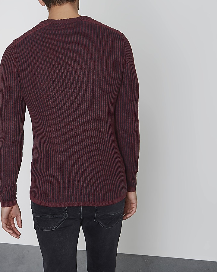 Burgundy ribbed muscle fit knit jumper
