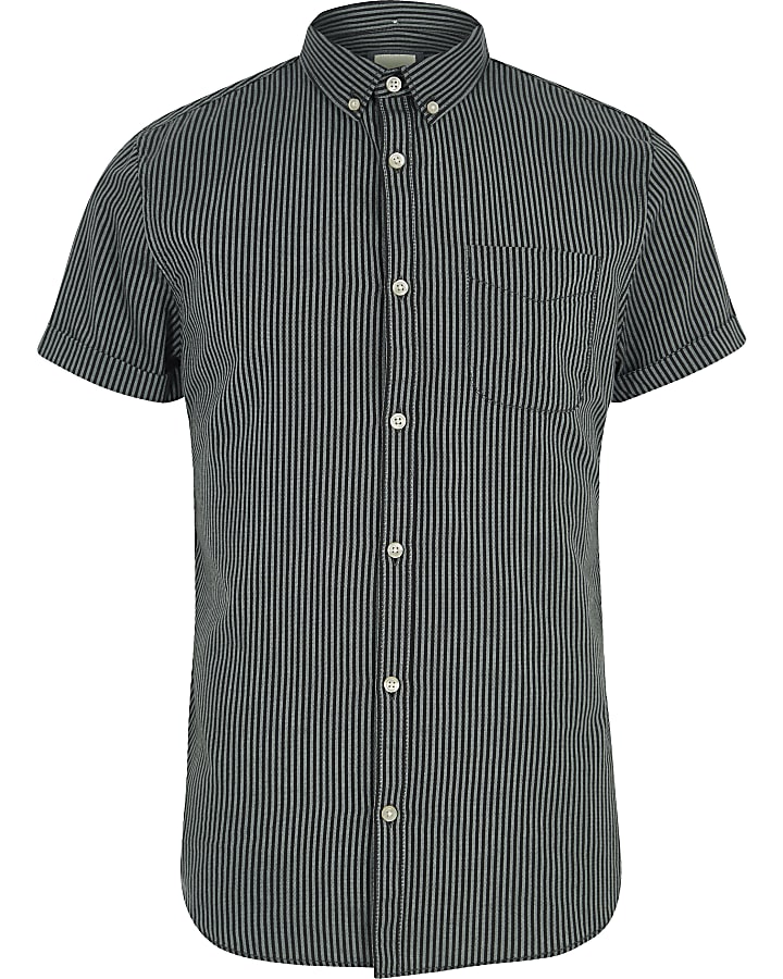 Black stripe short sleeve slim fit shirt