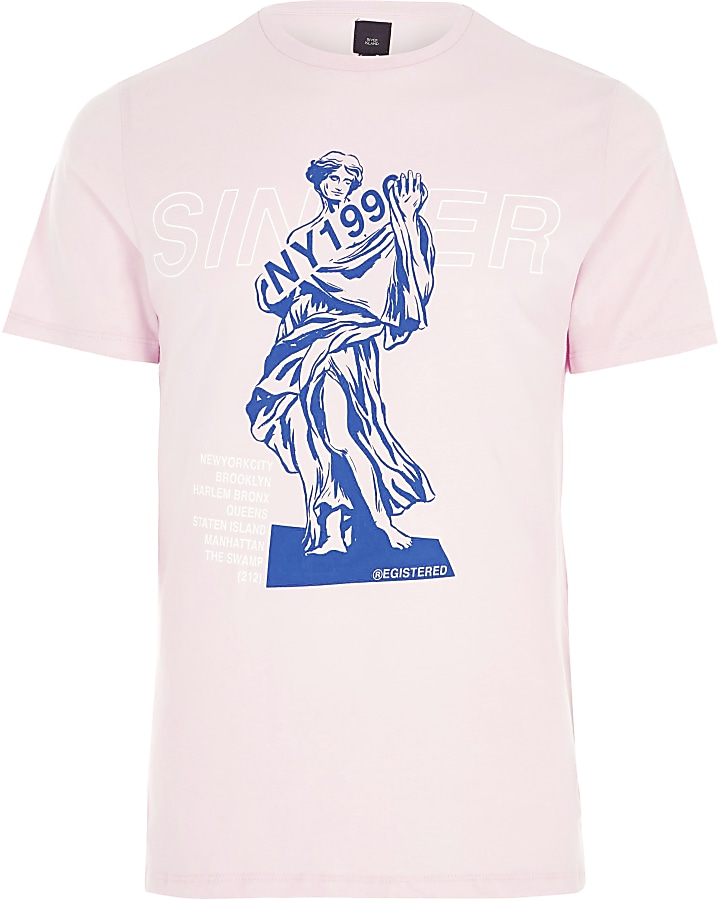 Pink 'sinner' print slim fit T-shirt