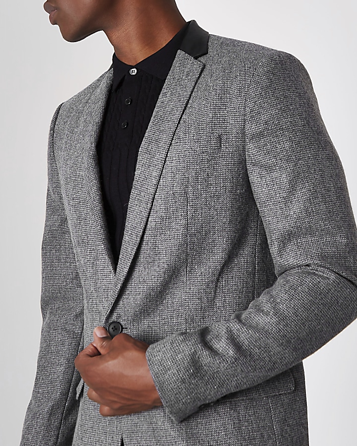 Grey contrast collar skinny fit blazer