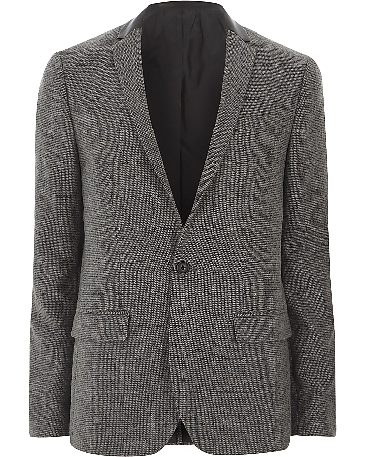Grey contrast collar skinny fit blazer