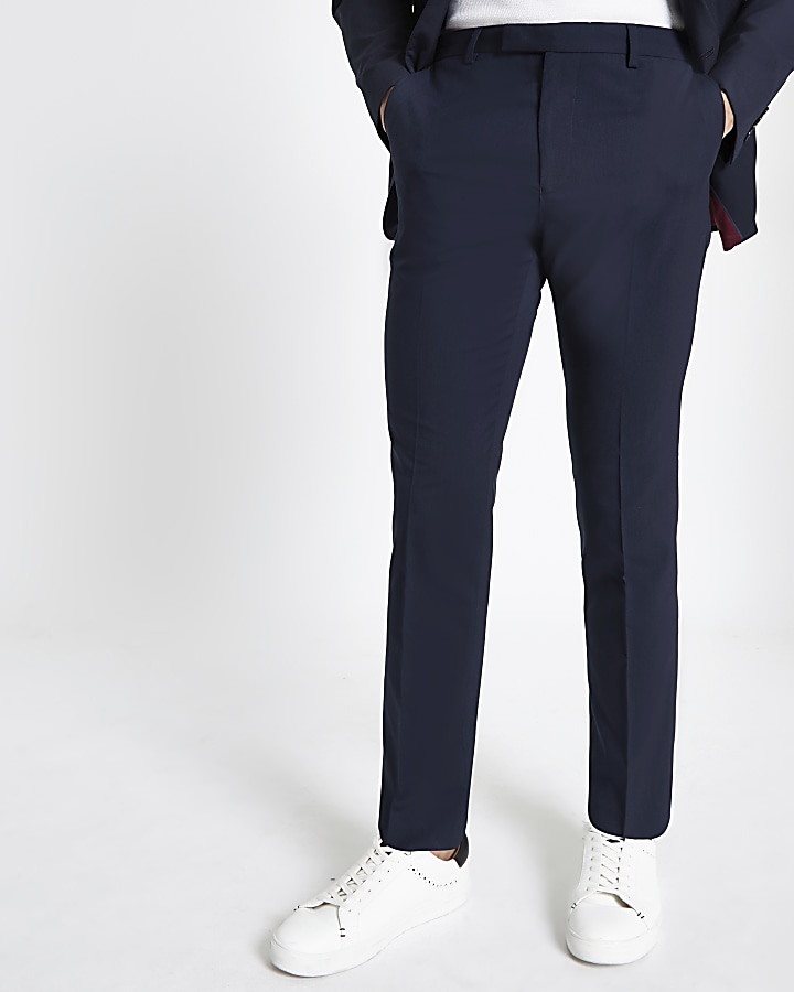 Navy slim fit suit trousers