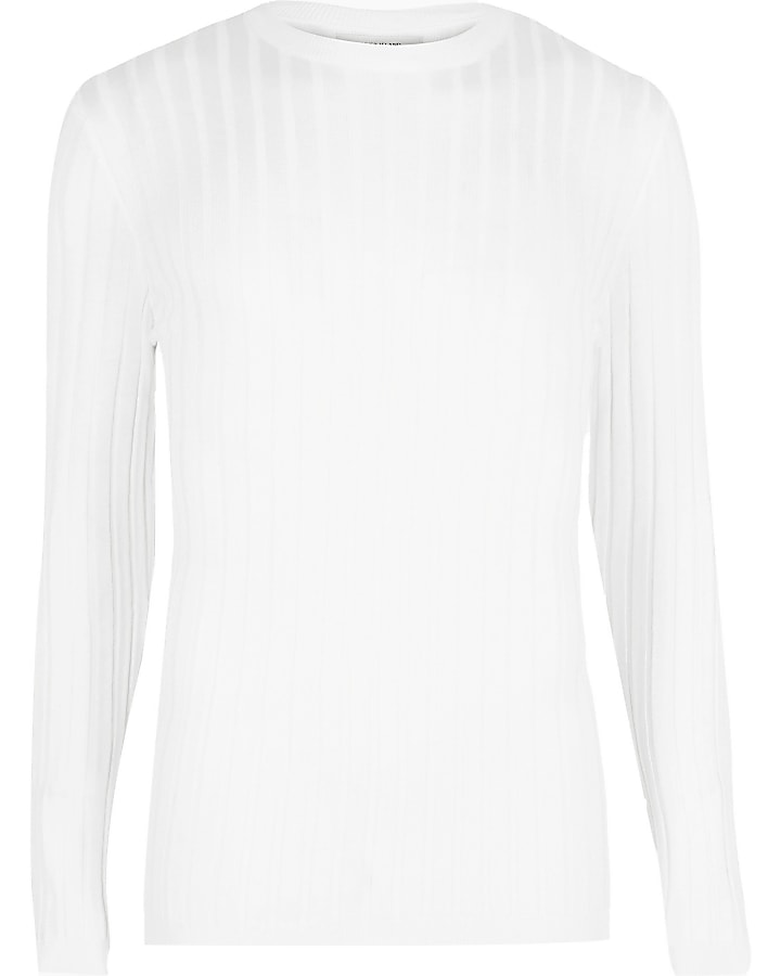 Big and Tall white ribbed crew neck jumper