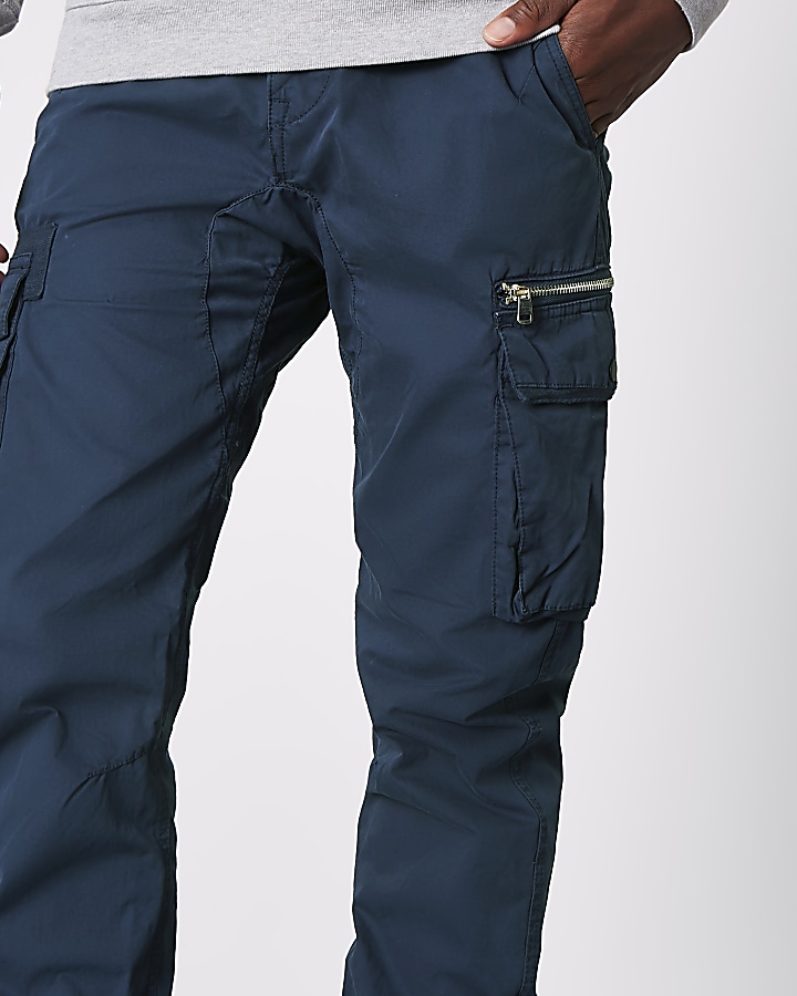 Blue cargo jogger trousers