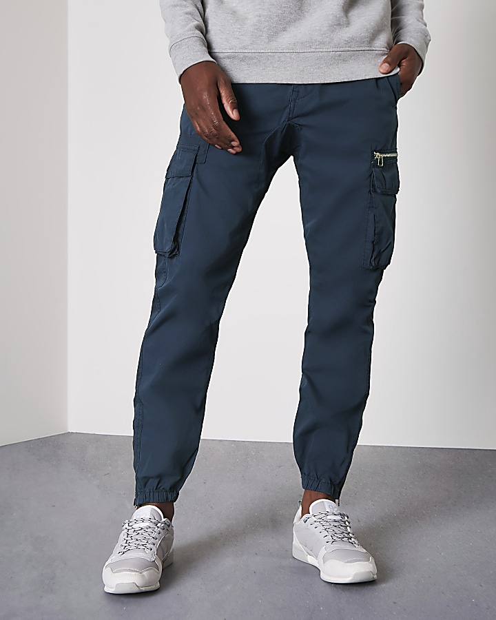 Blue cargo jogger trousers