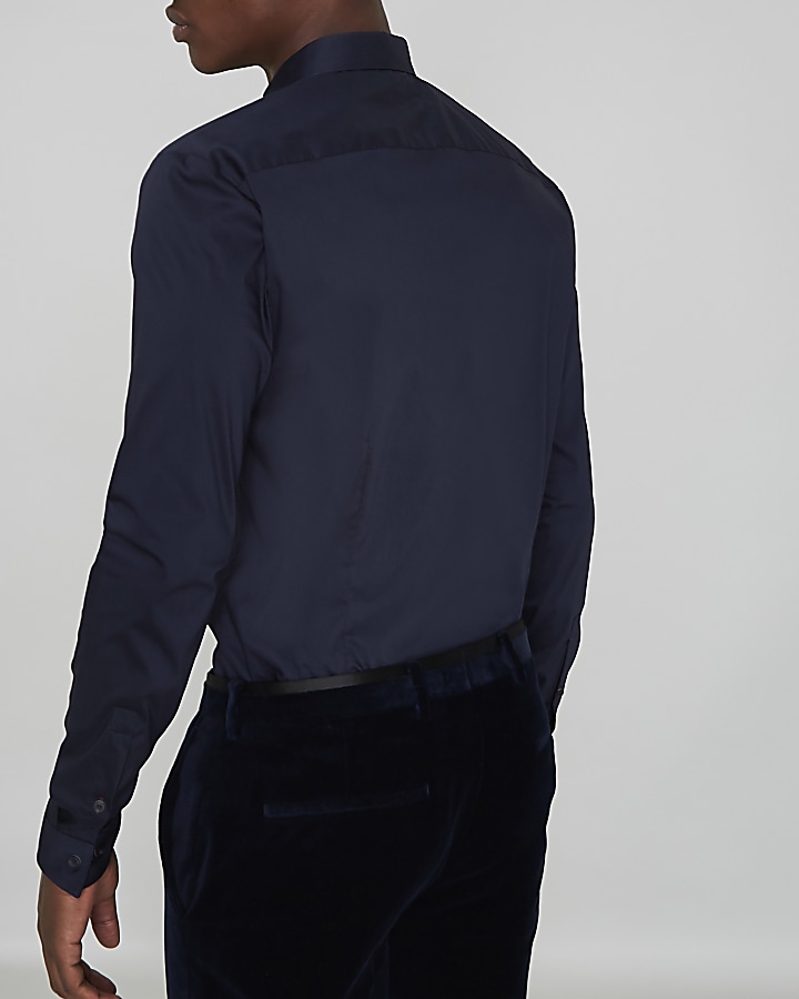 Navy muscle fit long sleeve shirt