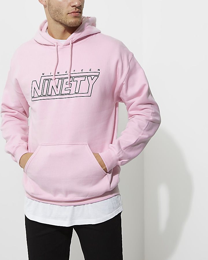Pink 'nineteen ninety' print hoodie