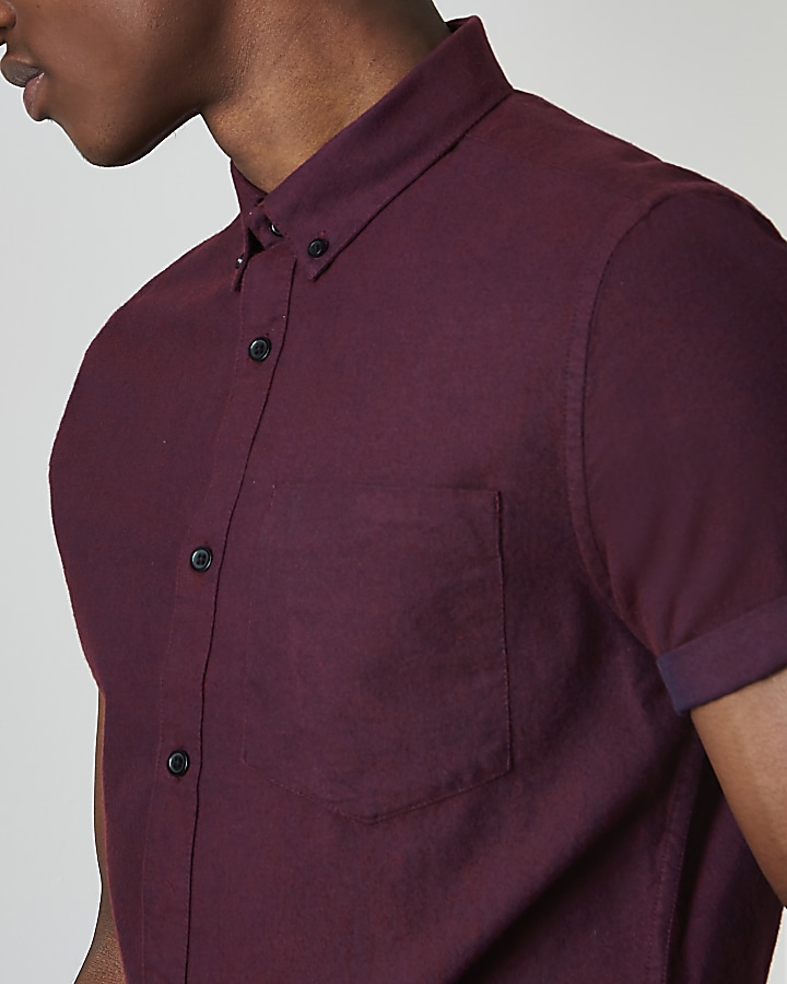 Burgundy short sleeve slim fit Oxford shirt