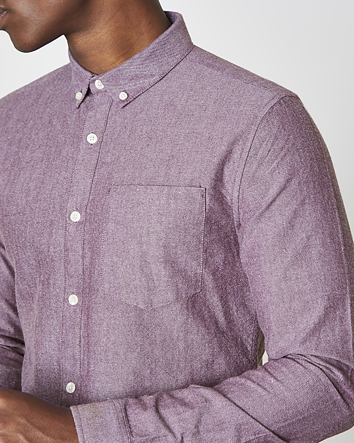 Purple slim fit long sleeve Oxford shirt