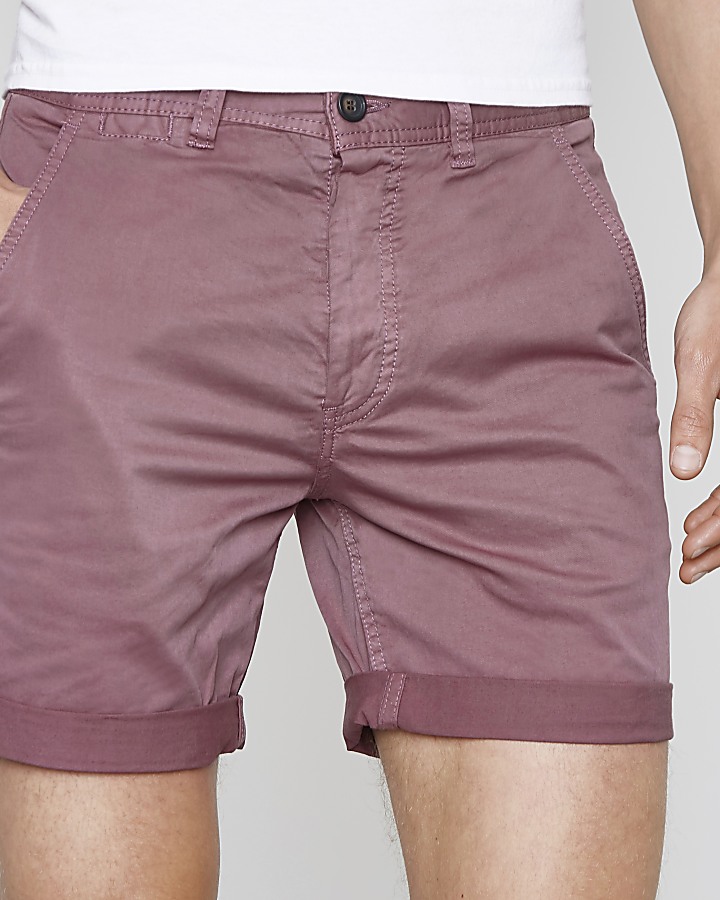 Berry red rolled hem chino shorts