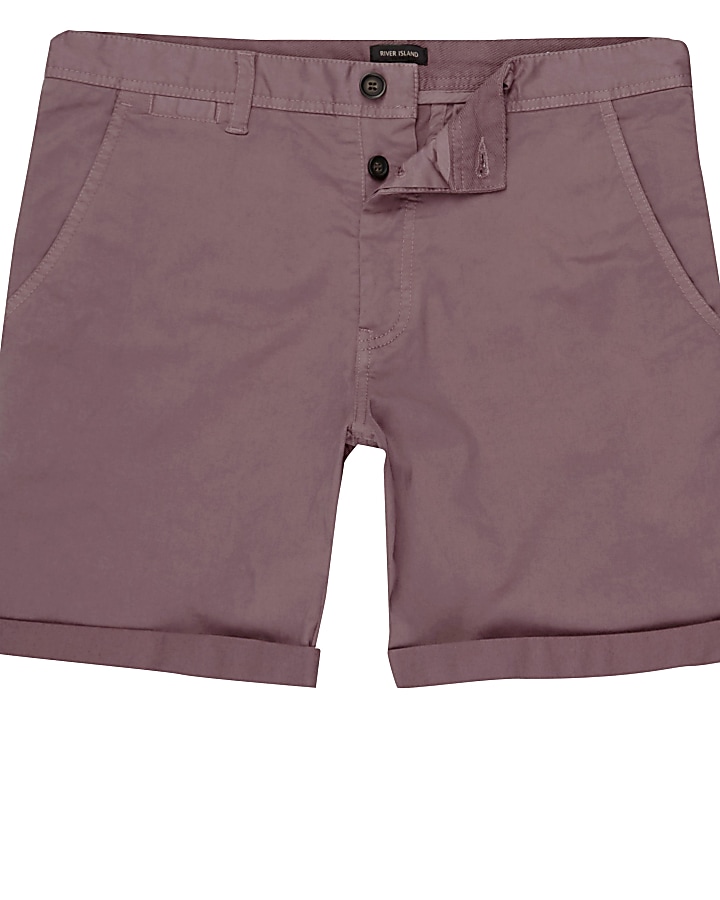 Berry red rolled hem chino shorts