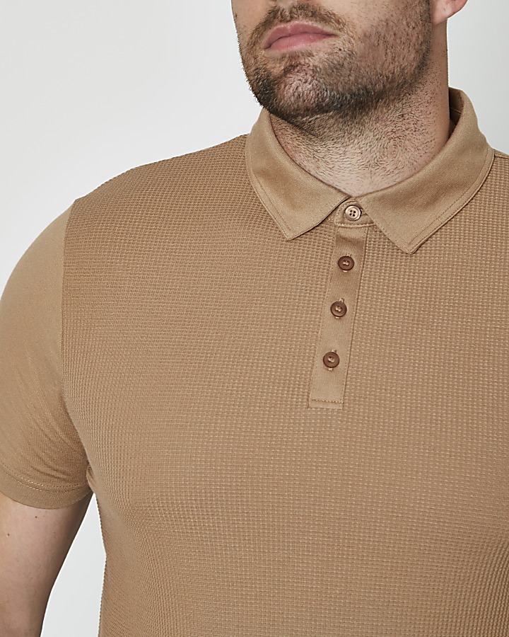 Big and Tall light brown waffle polo shirt