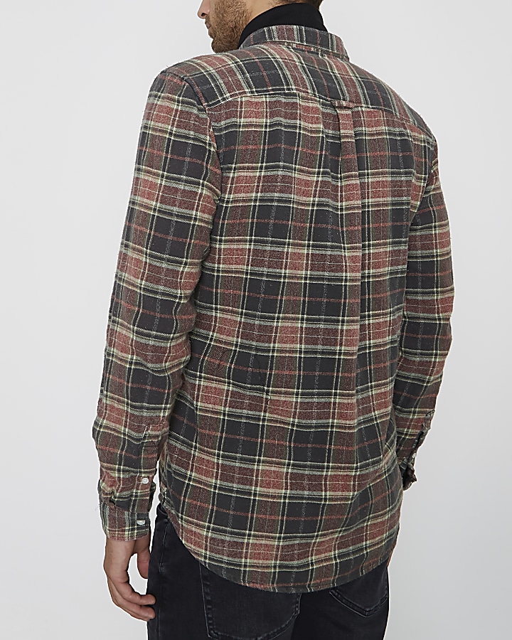 Red check button-down long sleeve shirt