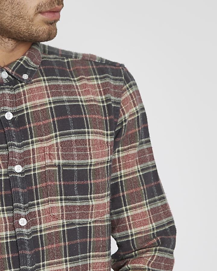 Red check button-down long sleeve shirt