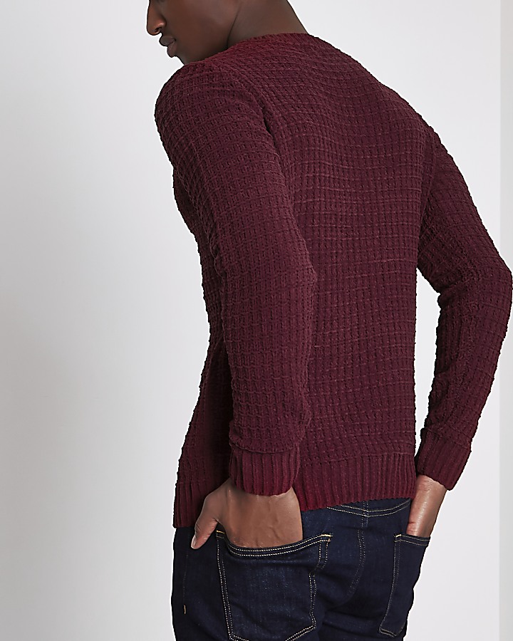 Burgundy textured chenille knit jumper