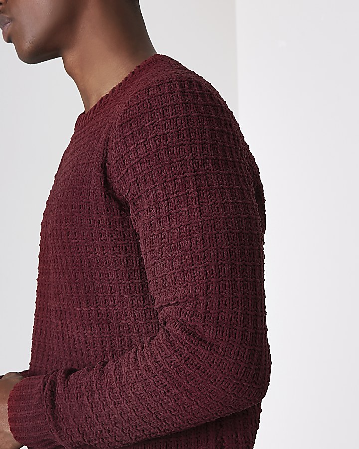 Burgundy textured chenille knit jumper