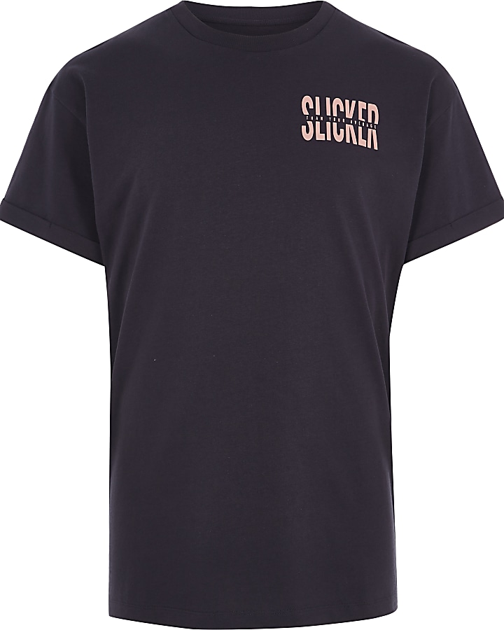 Washed black 'slicker' print T-shirt
