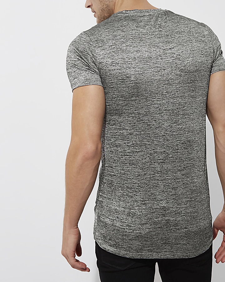 Grey marl muscle fit longline T-shirt
