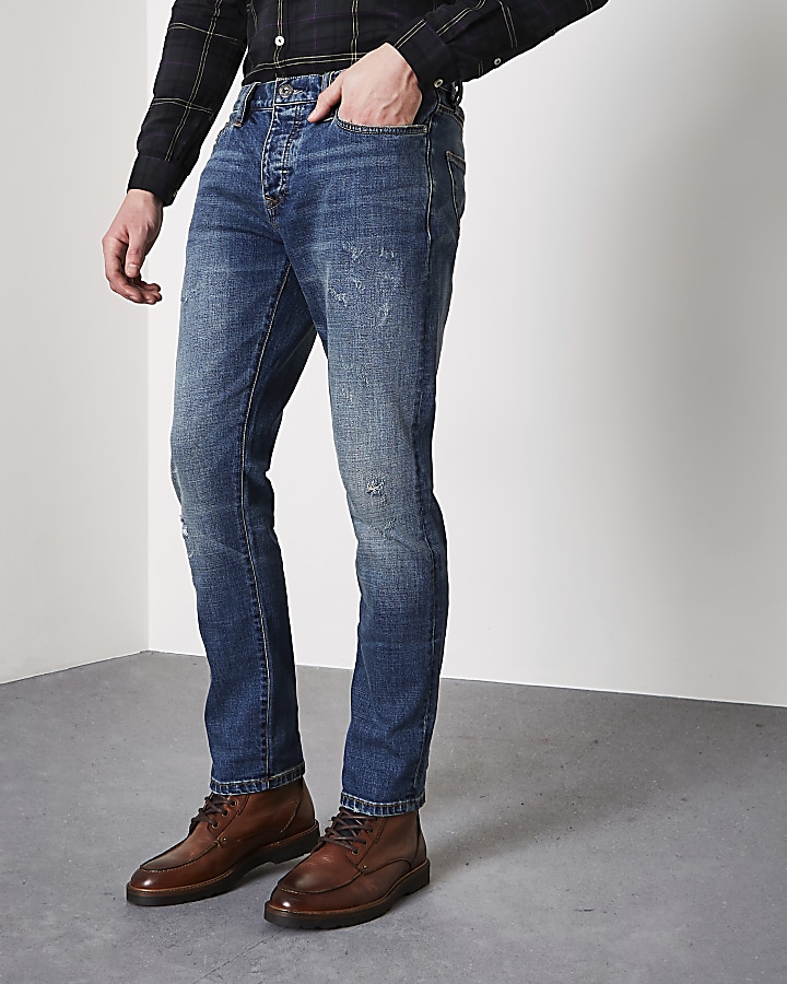 Dark blue ripped Dylan slim fit jeans