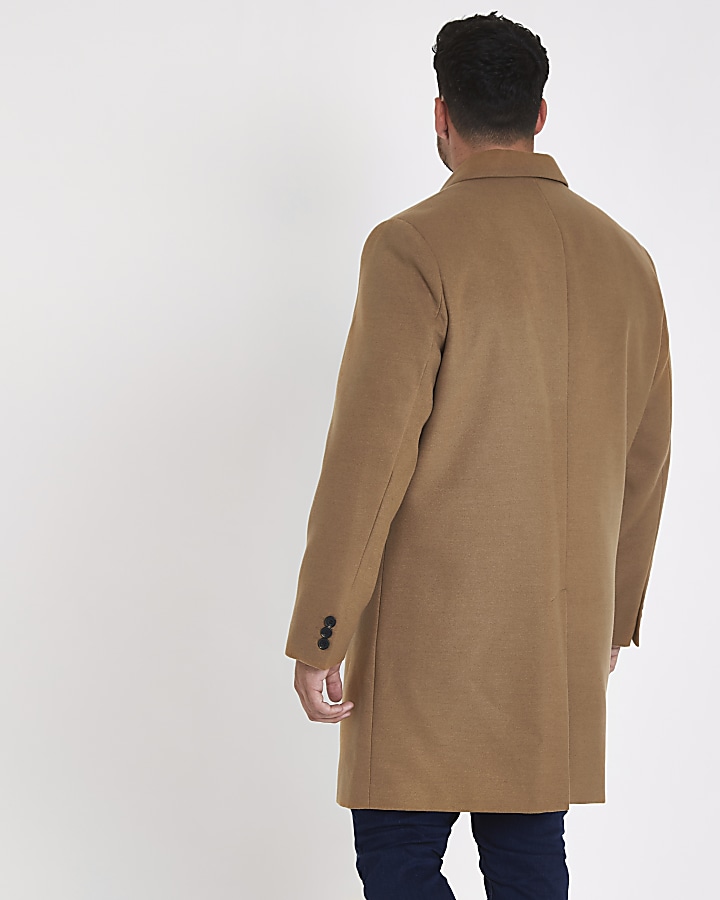 Big and Tall camel button-down overcoat