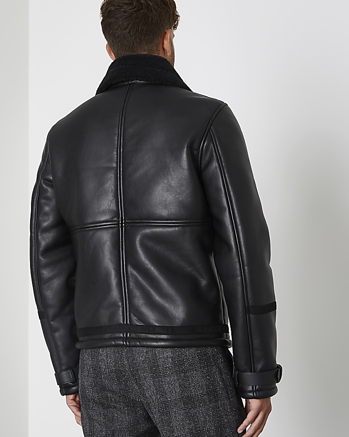 Black faux shearling aviator jacket