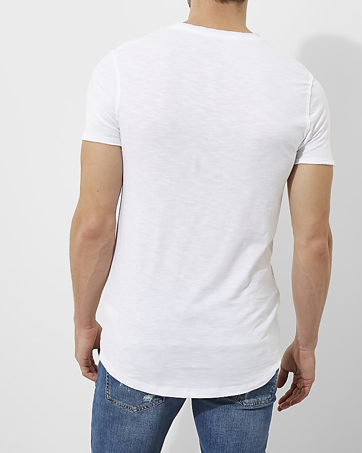 White slub chest print muscle fit T-shirt
