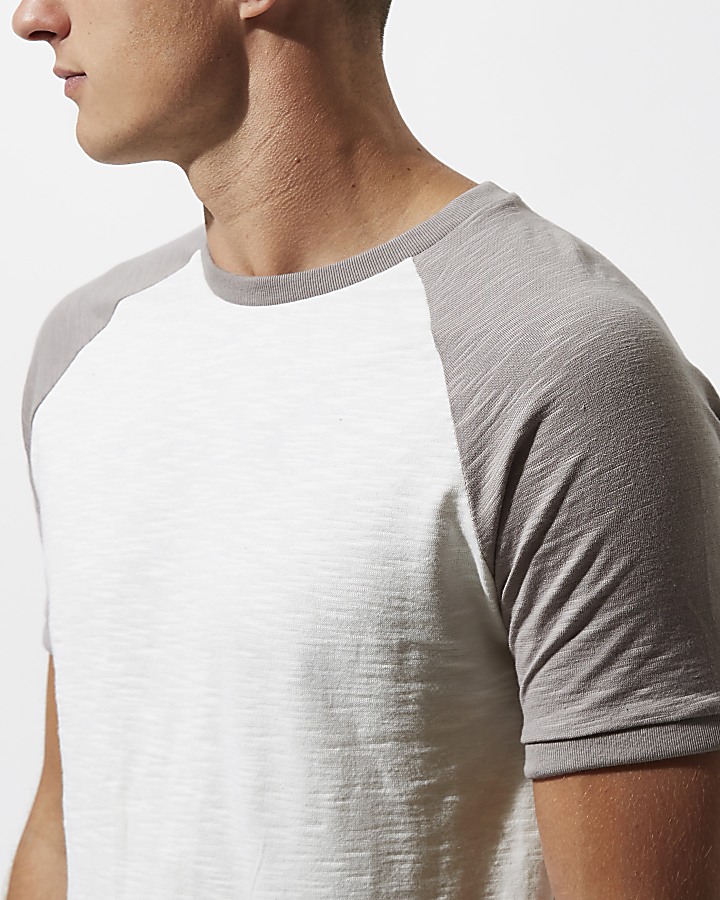 Cream short raglan sleeve slim fit T-shirt