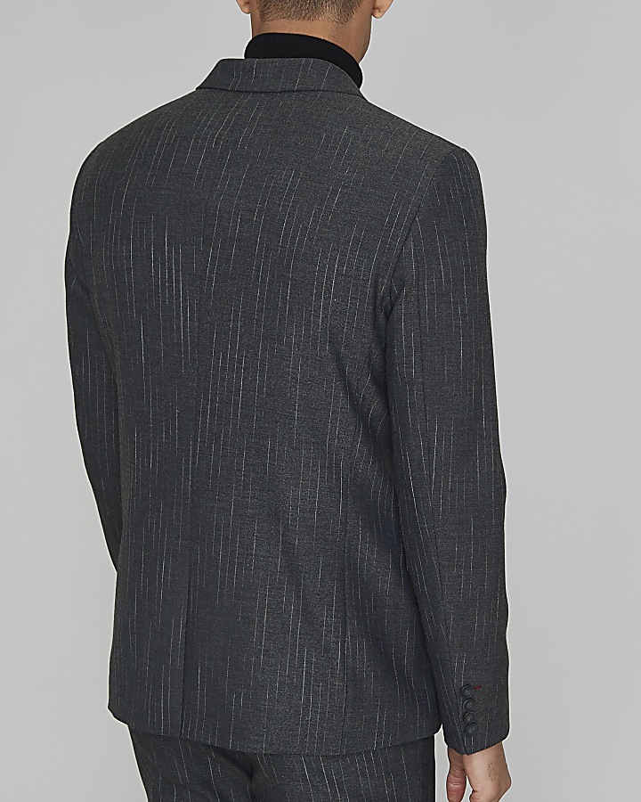 Grey double breasted skinny suit jacket