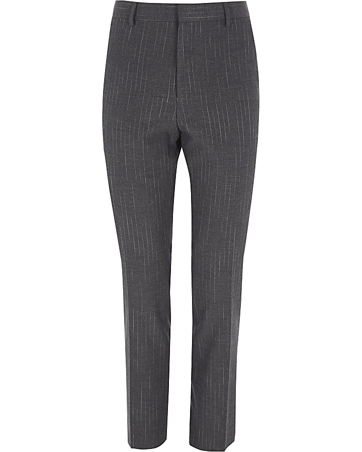Grey stripe skinny suit trousers