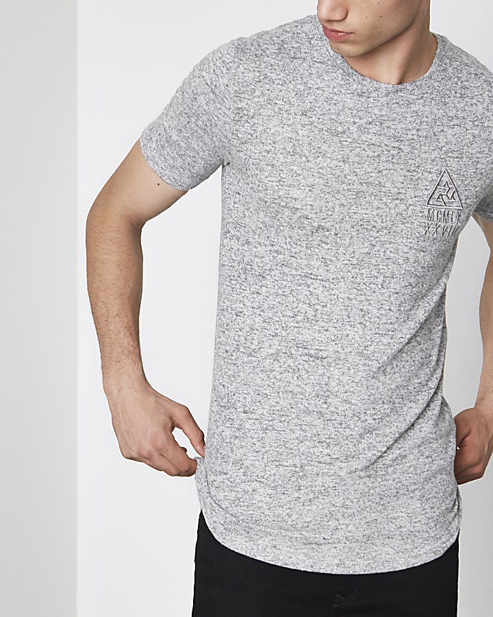 Grey marl muscle fit longline T-shirt
