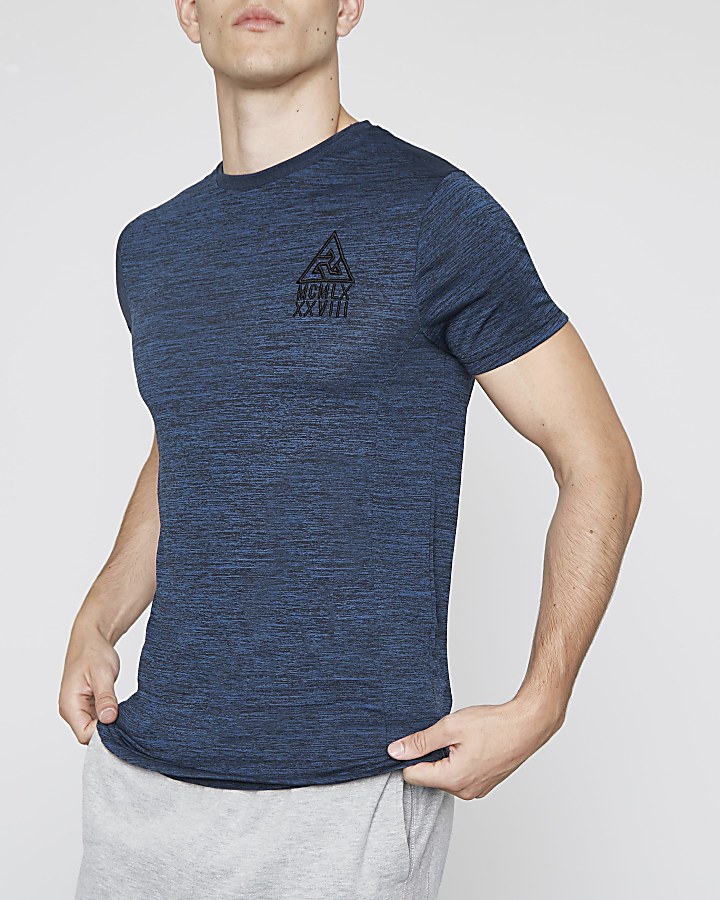 Blue muscle fit crew neck T-shirt