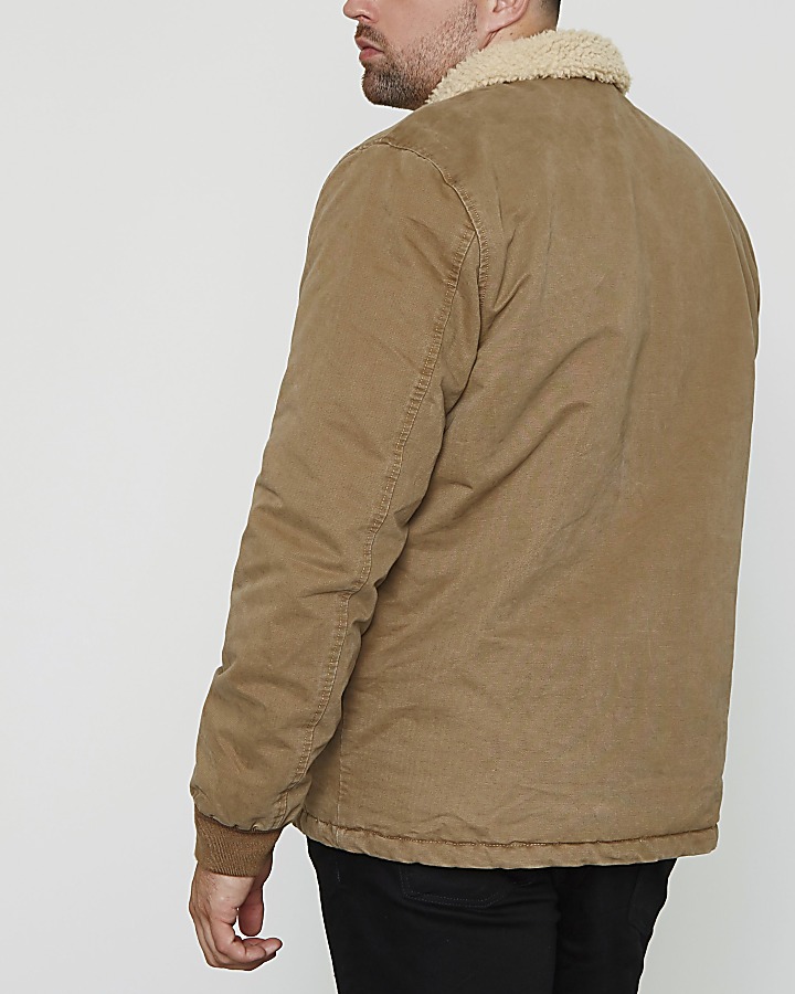 Big and Tall light brown borg collar jacket