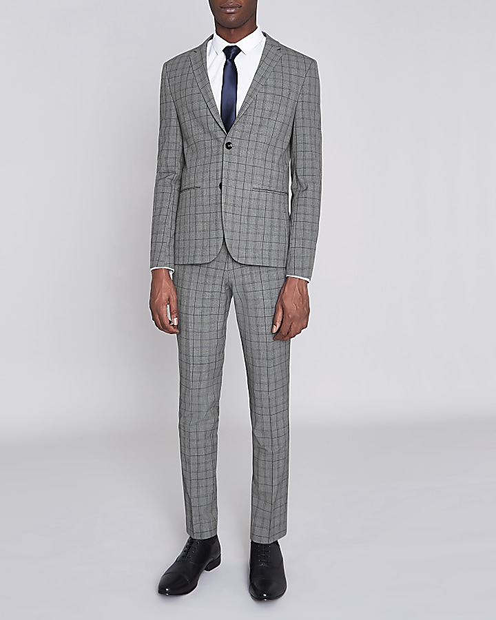 Grey check super skinny fit suit trousers