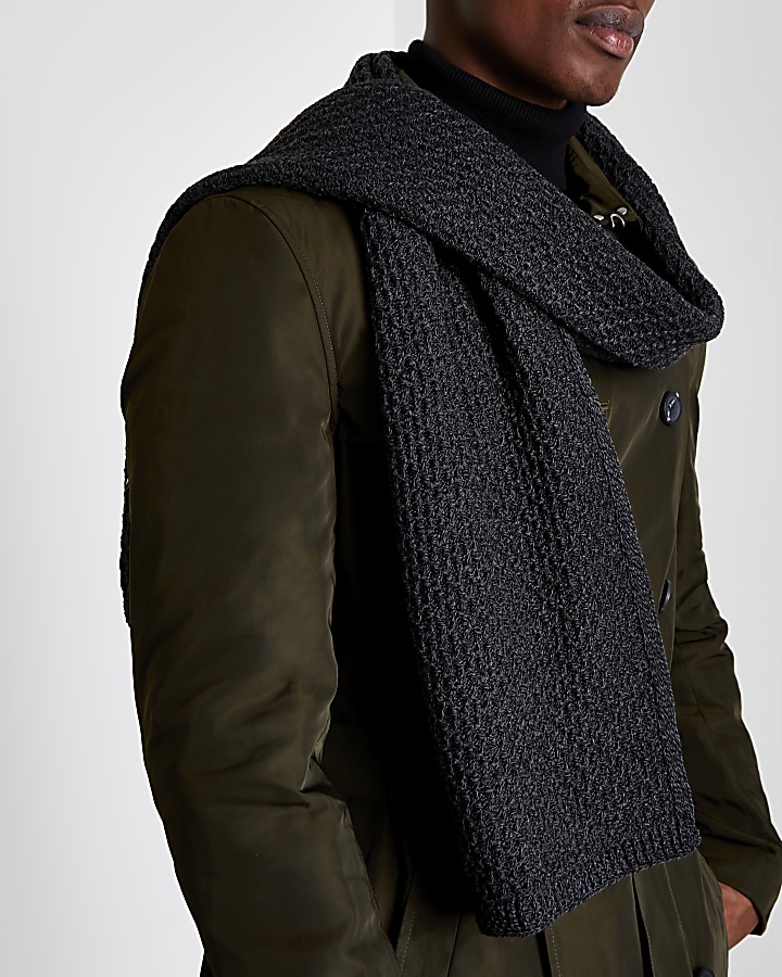 Dark grey textured knit scarf