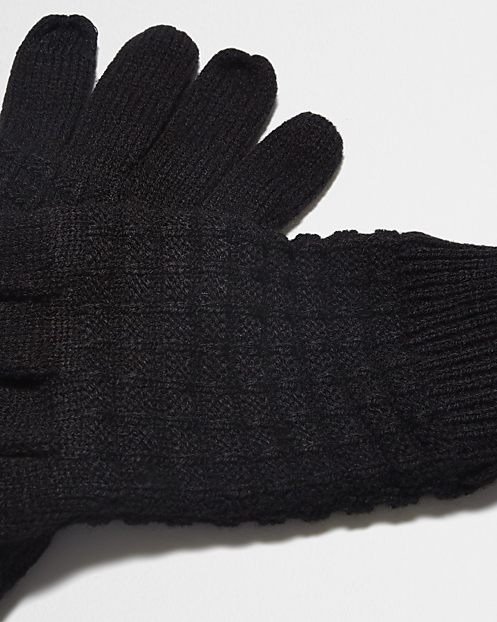 Black waffle knit gloves