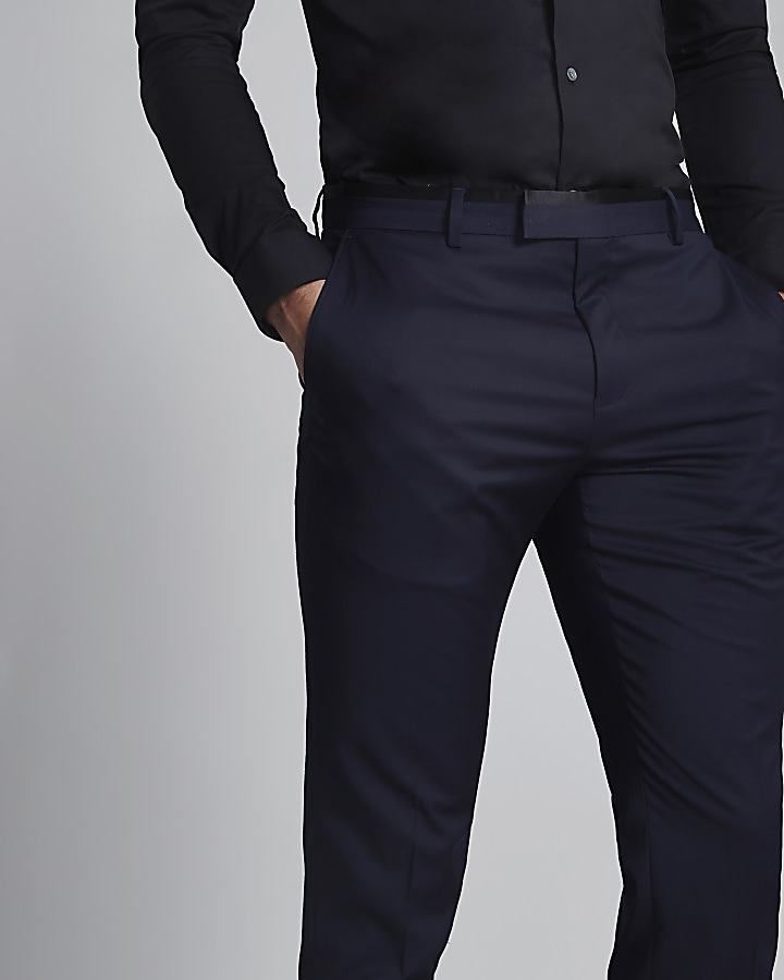 Navy skinny tuxedo trousers