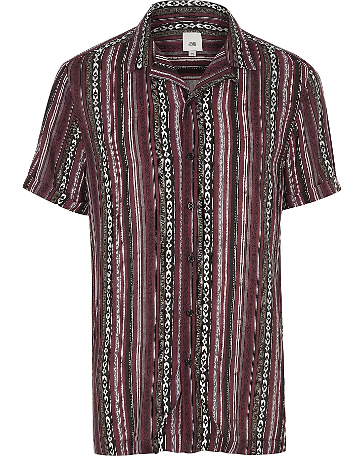 Purple aztec stripe short sleeve shirt