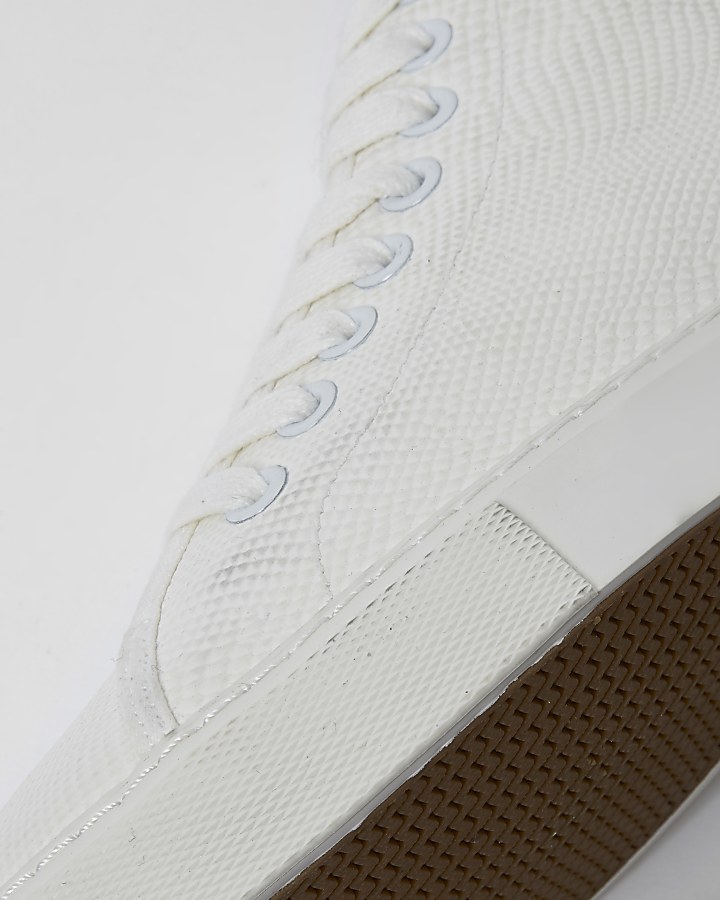 White textured lace-up hi top trainers