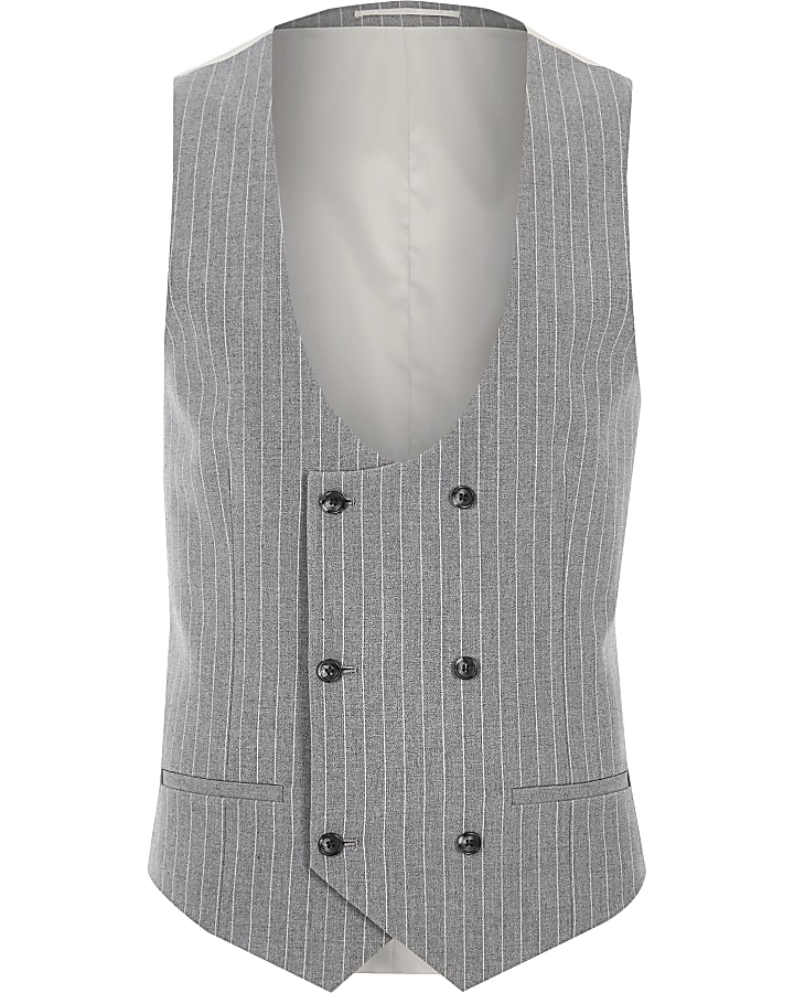 Grey stripe double breasted suit waistcoat