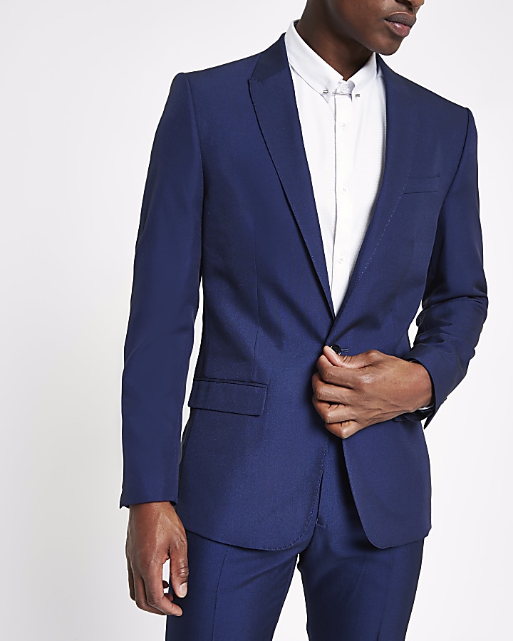Bright blue slim fit suit jacket