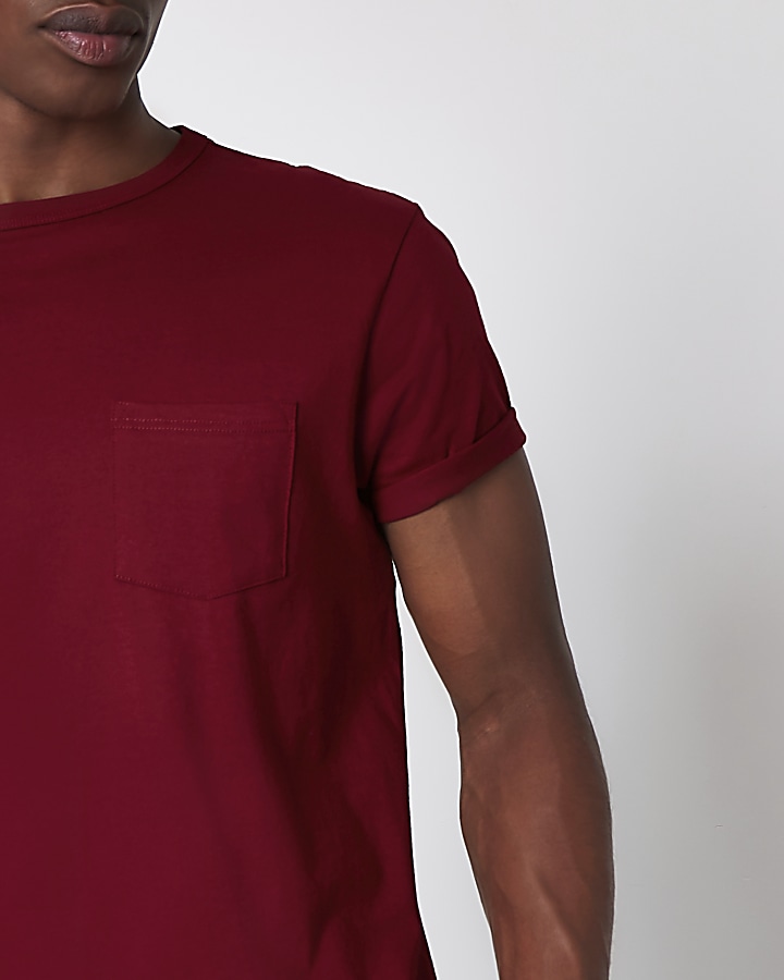 Red chest pocket short sleeve T-shirt