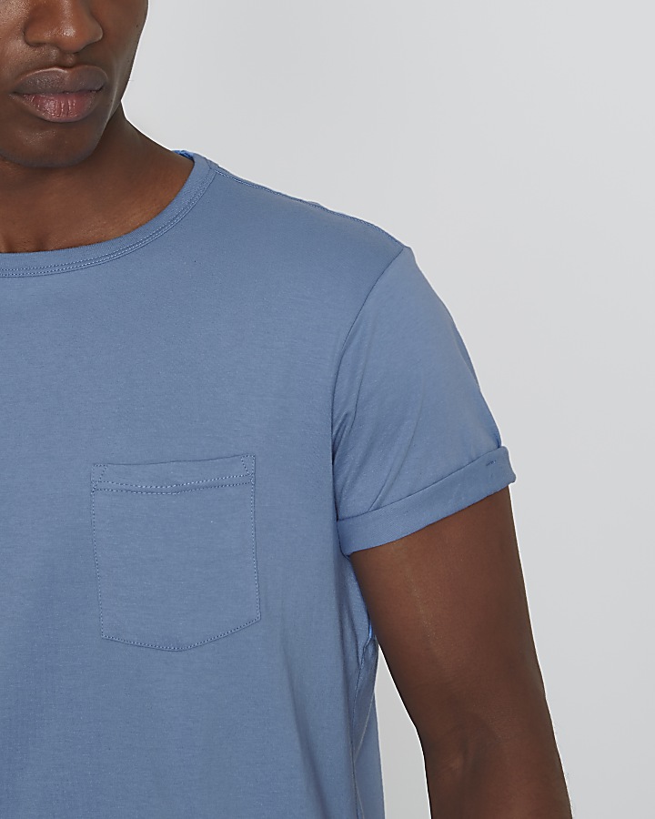 Baby blue pocket rolled sleeve T-shirt